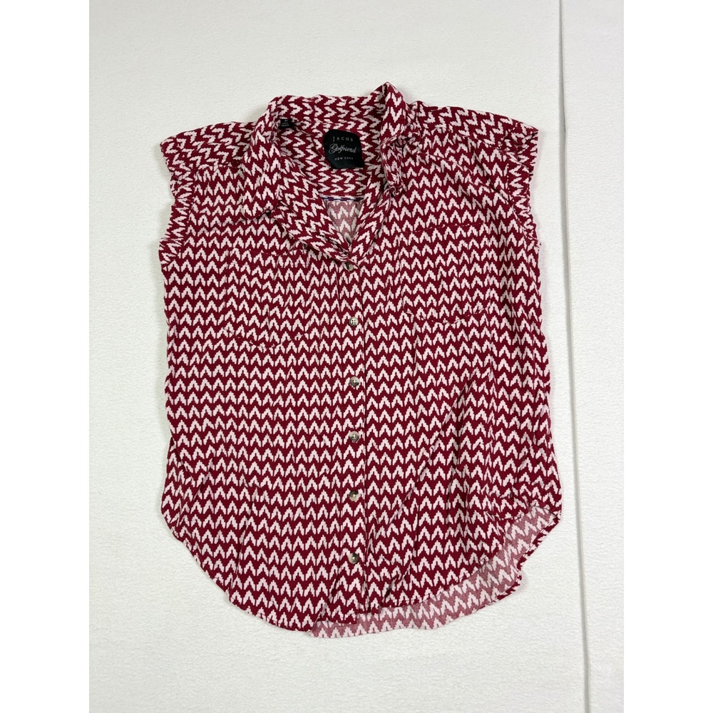 Jachs Girlfriend Womens Red White Geometric Sleeveless Button Down Shirt Size M